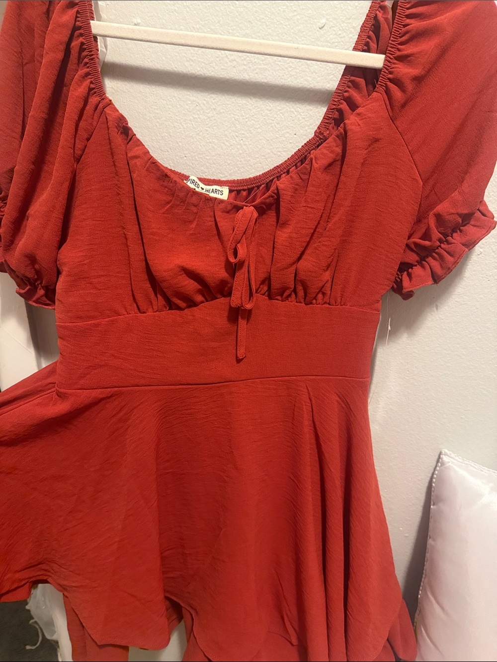 Red Puff-Sleeve Mini Dress -
